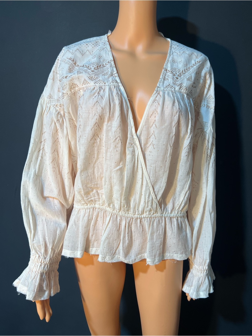 Free People Cream Lace Yoke Peplum Wrap Blouse - Picture 4 of 9
